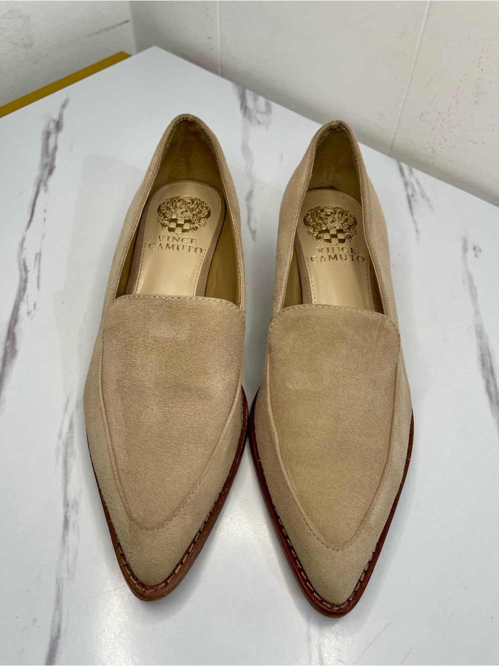 Vince Camuto Becarda Tan Suede Pointed-Toe Loafers Size 6.5M